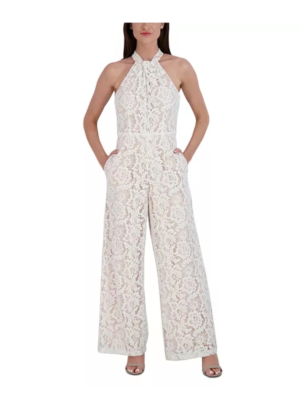 julia jordan White Lace Halter Wide-Leg Jumpsuit